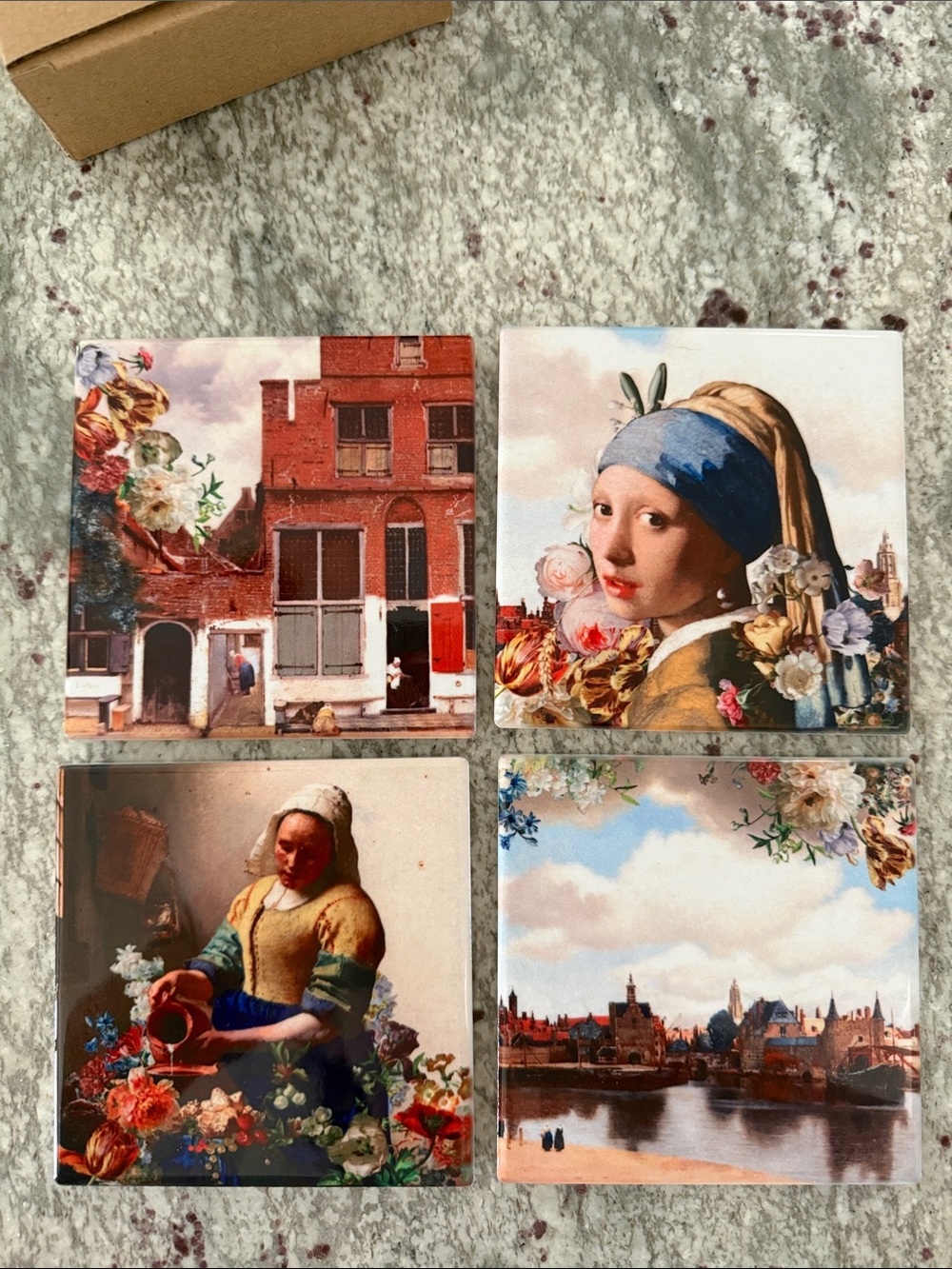 Set of 4 Porcelain Coasters featuring Dutch Masterworks